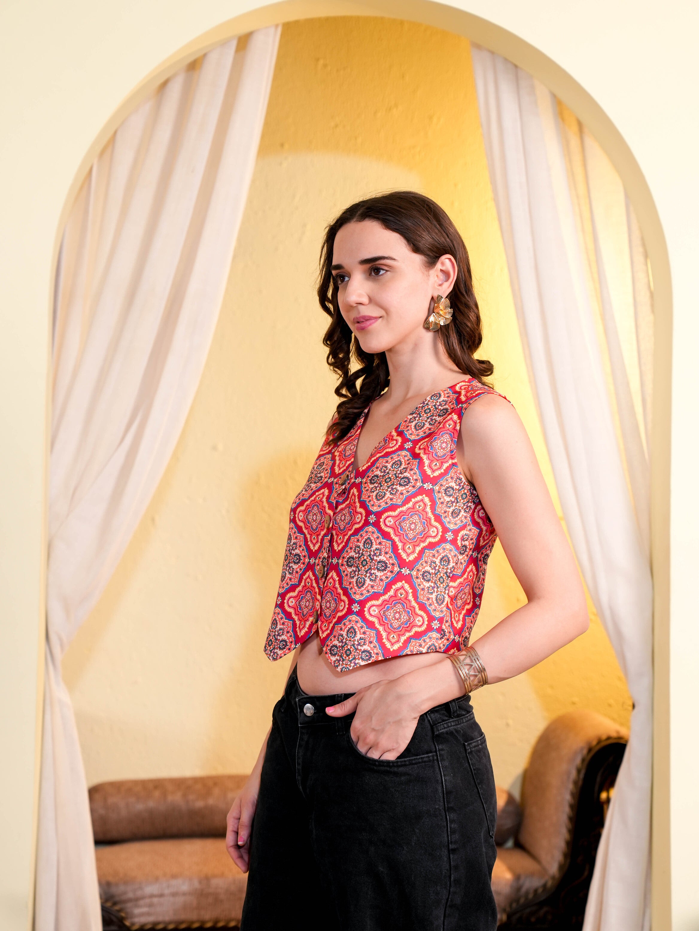Red Crop Woven tops