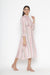 Candy Striped Puff Sleeves Tie-Ups Neck Chiffon Blouson Midi Dress Make Your Look Perfect | Oder Now | Octics