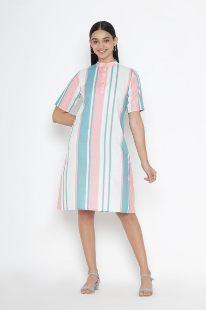 Mandarin Collar Striped Printed A-Line Dress Grab Your Perect Look Now | OCTICS