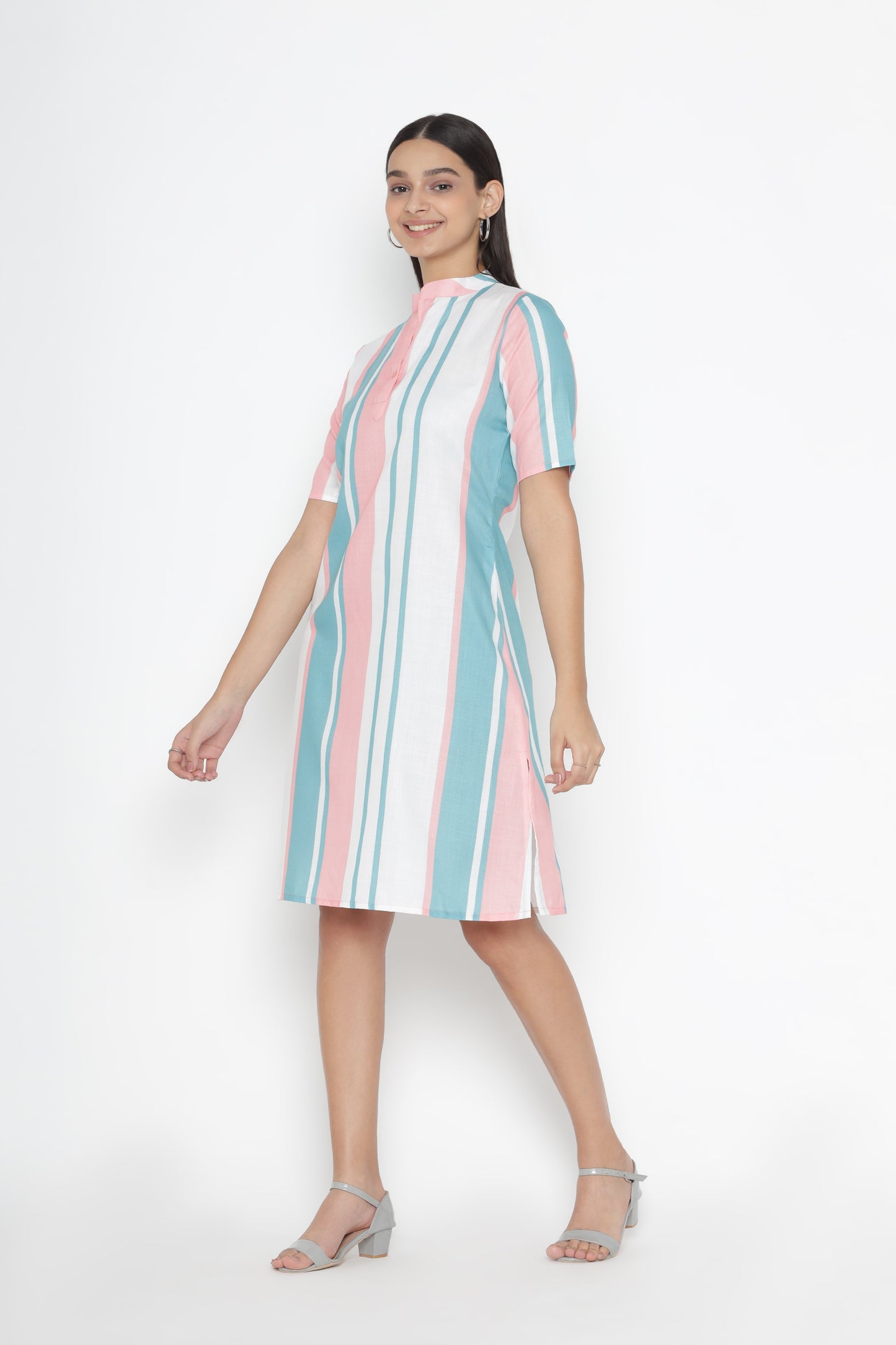  GET 50% OFF ON OUR LATEST WOMEN’S COLLECTIONS | OCTICS Shop Now Mandarin Collar Striped Printed A-Line Dress