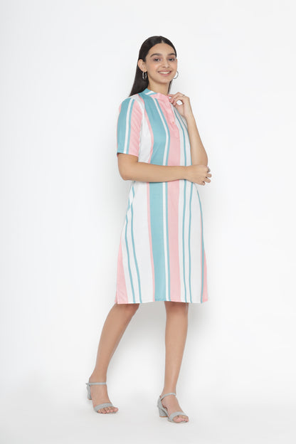 Mandarin Collar Striped Printed A-Line Dress At Best Price | OCTICS
