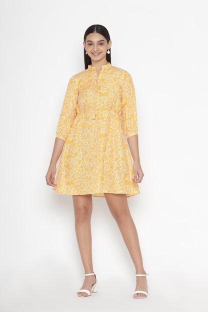 Yellow Floral A-Line Dress At Best Price | OCTICS