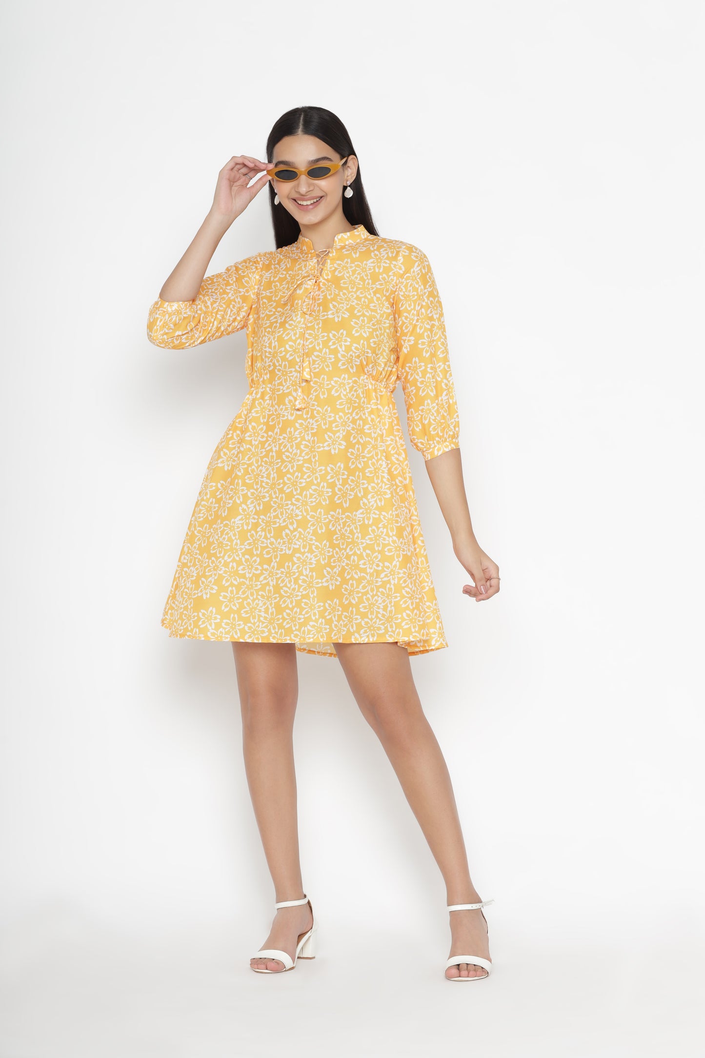 Yellow Floral A-Line Dress | OCTICS