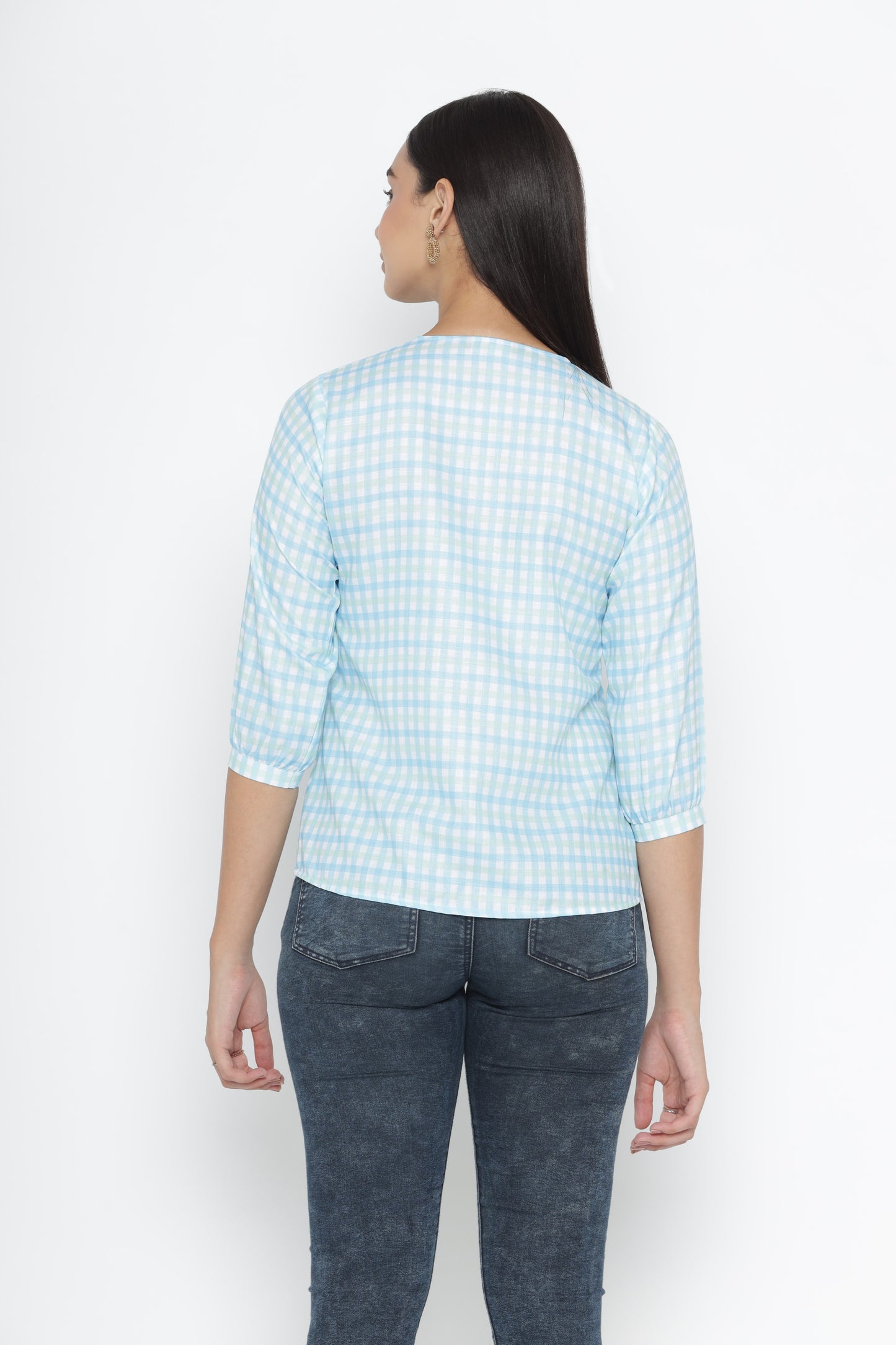 White Checked Mandarin Collar Boxy Top Select Your Perfect Look | Octics