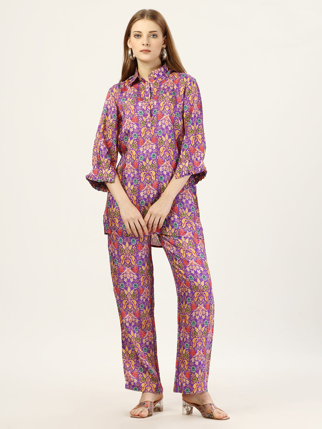 Purple Floral Printed Co-Ords Set