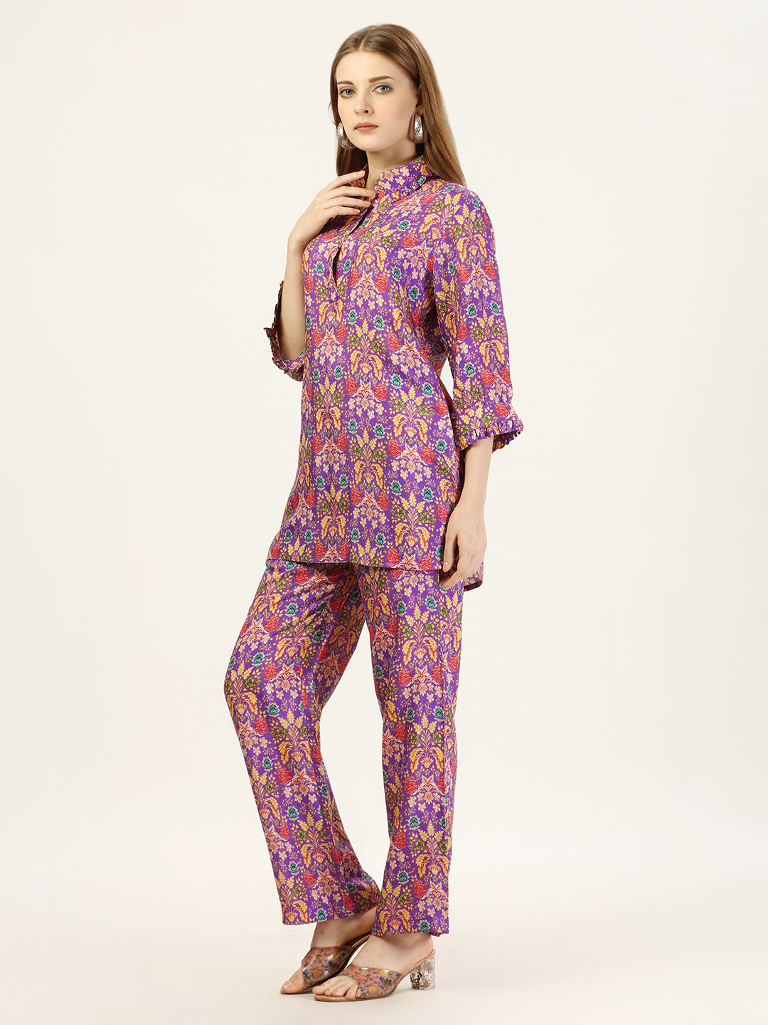 Purple Floral Printed Co-Ords Set