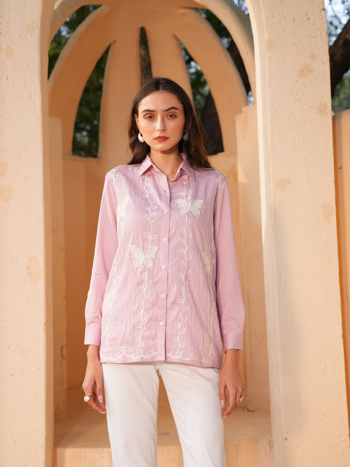 Pink Embroidered shirt Style Top
