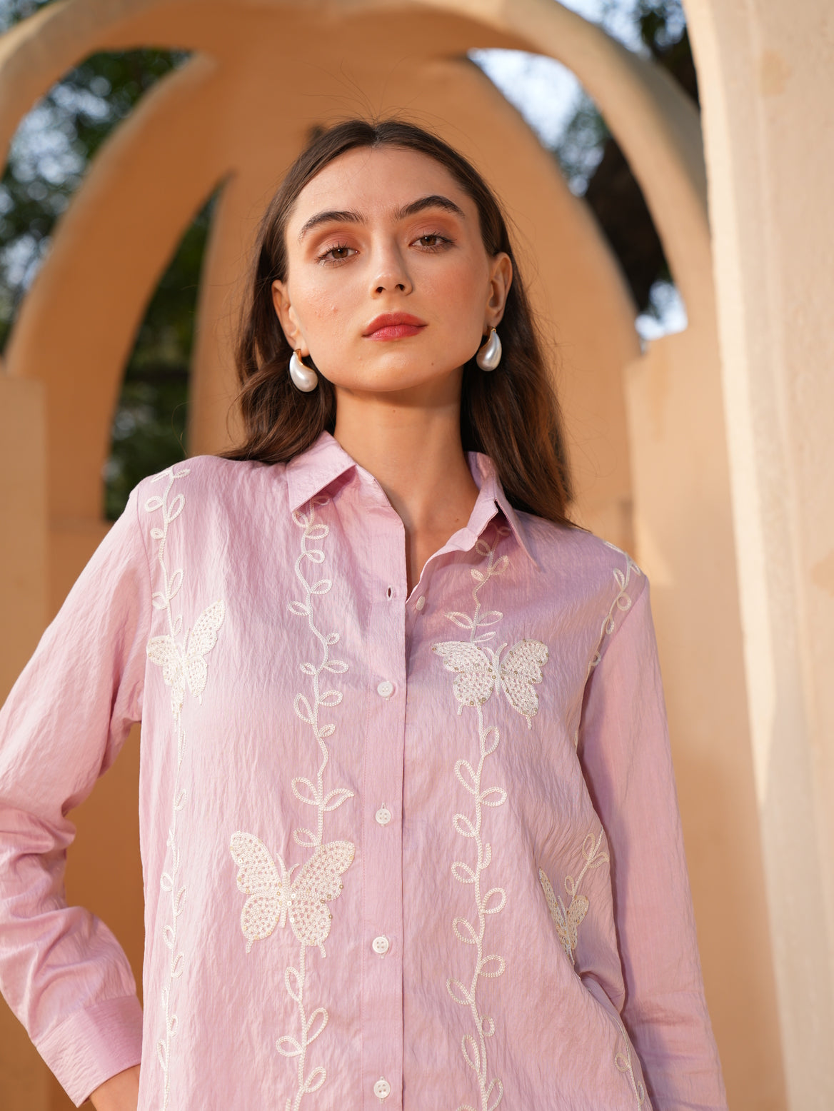 Pink Embroidered shirt Style Top