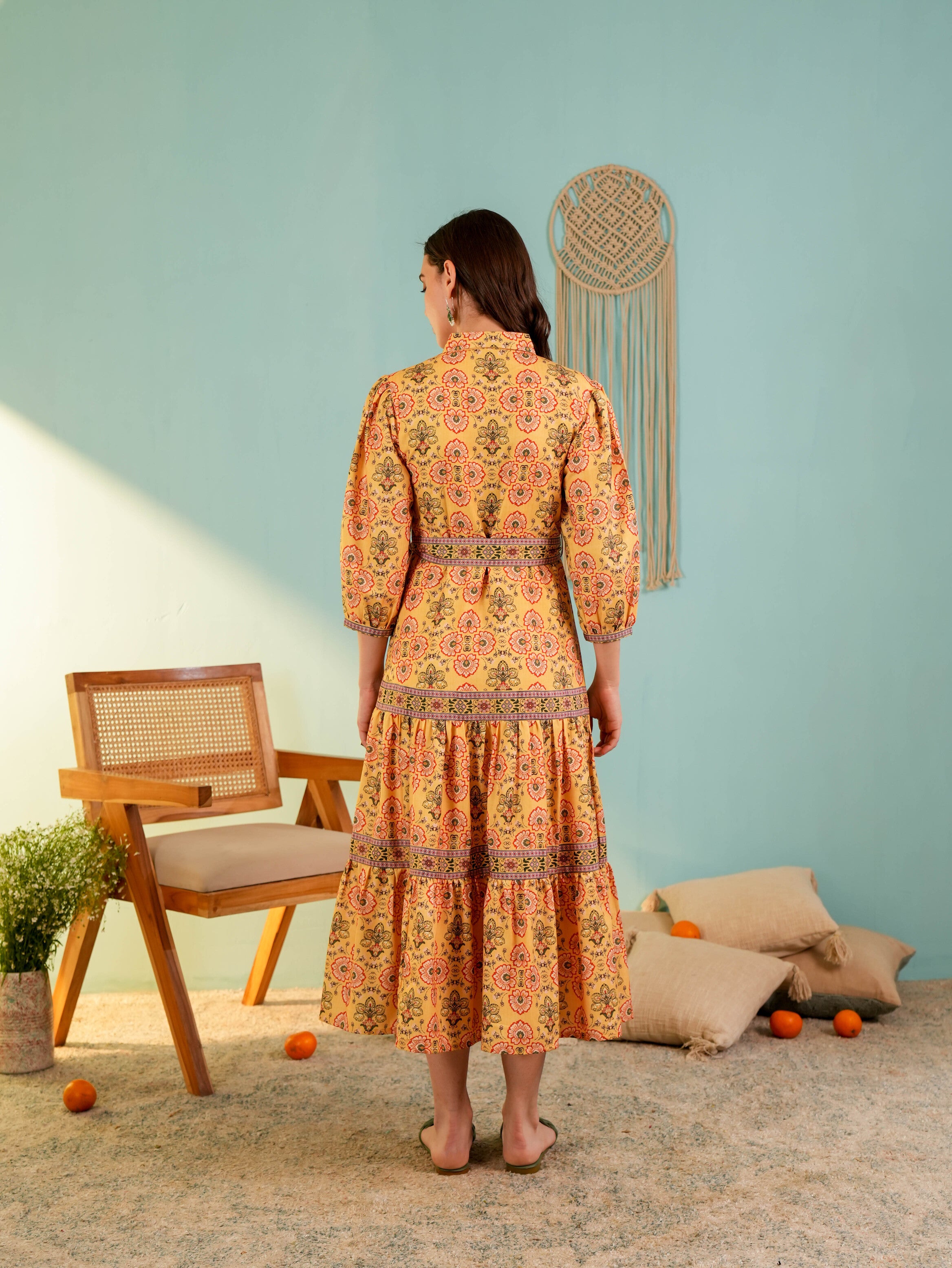 Musterd Yellow Floral Printed Midi Dress