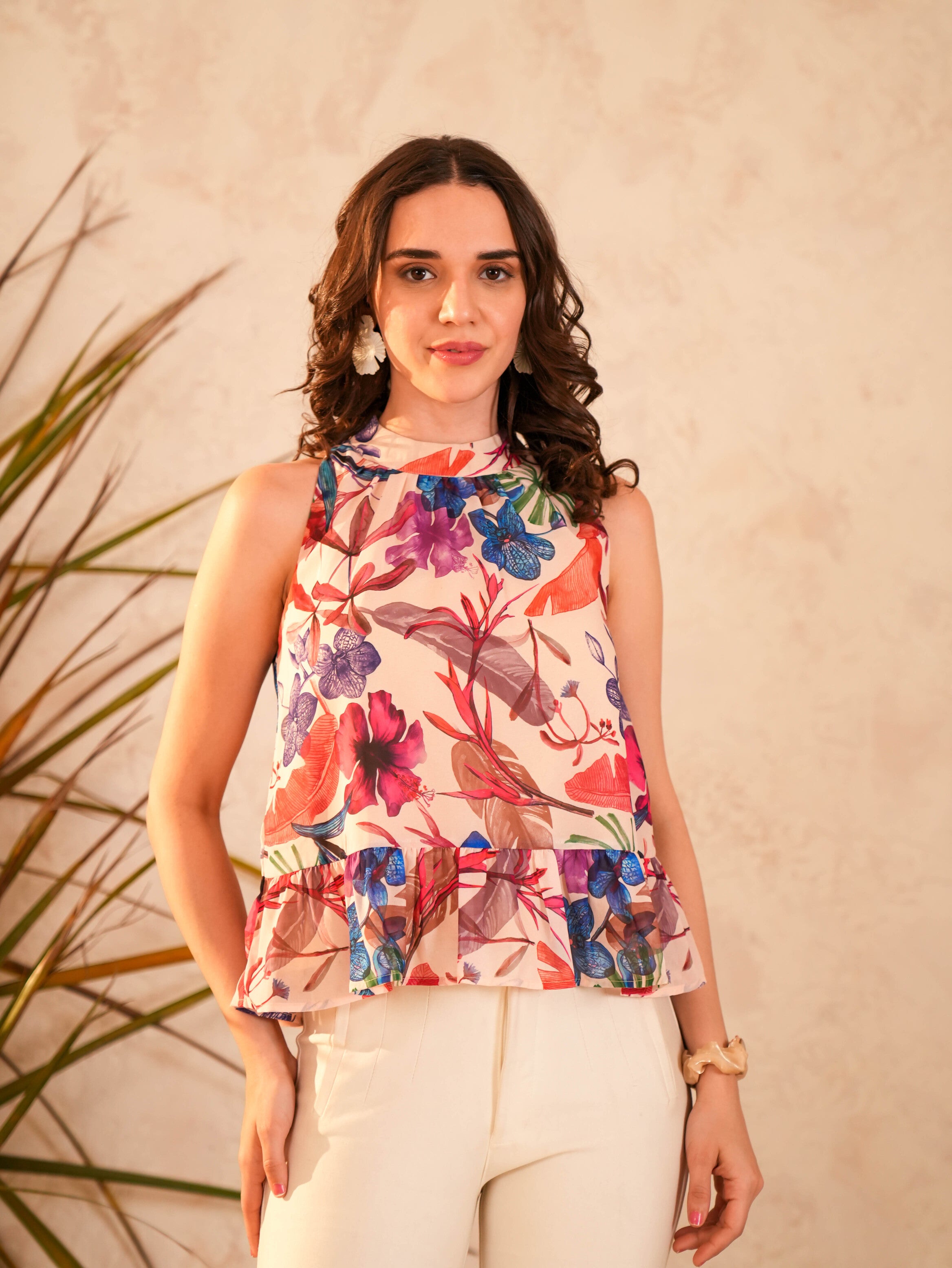 Multicolor Floral Printed Crushed Georgette Top