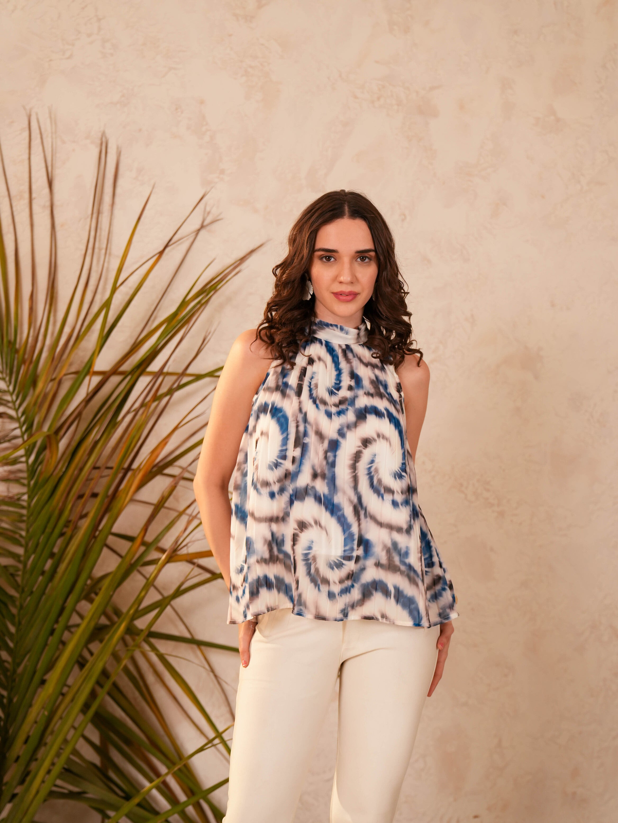 White Floral Printed Crushed Georgette Top