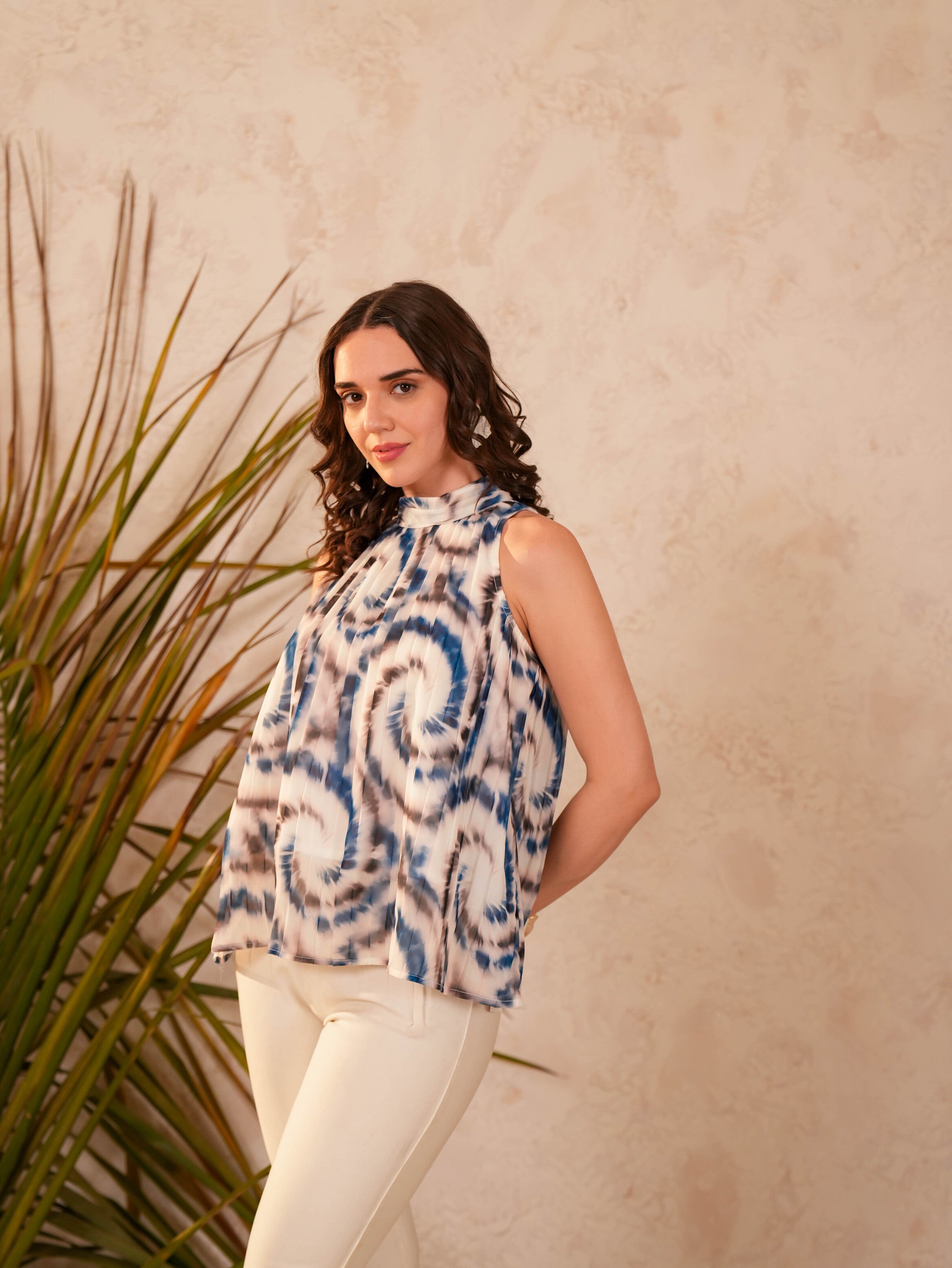 White Floral Printed Crushed Georgette Top