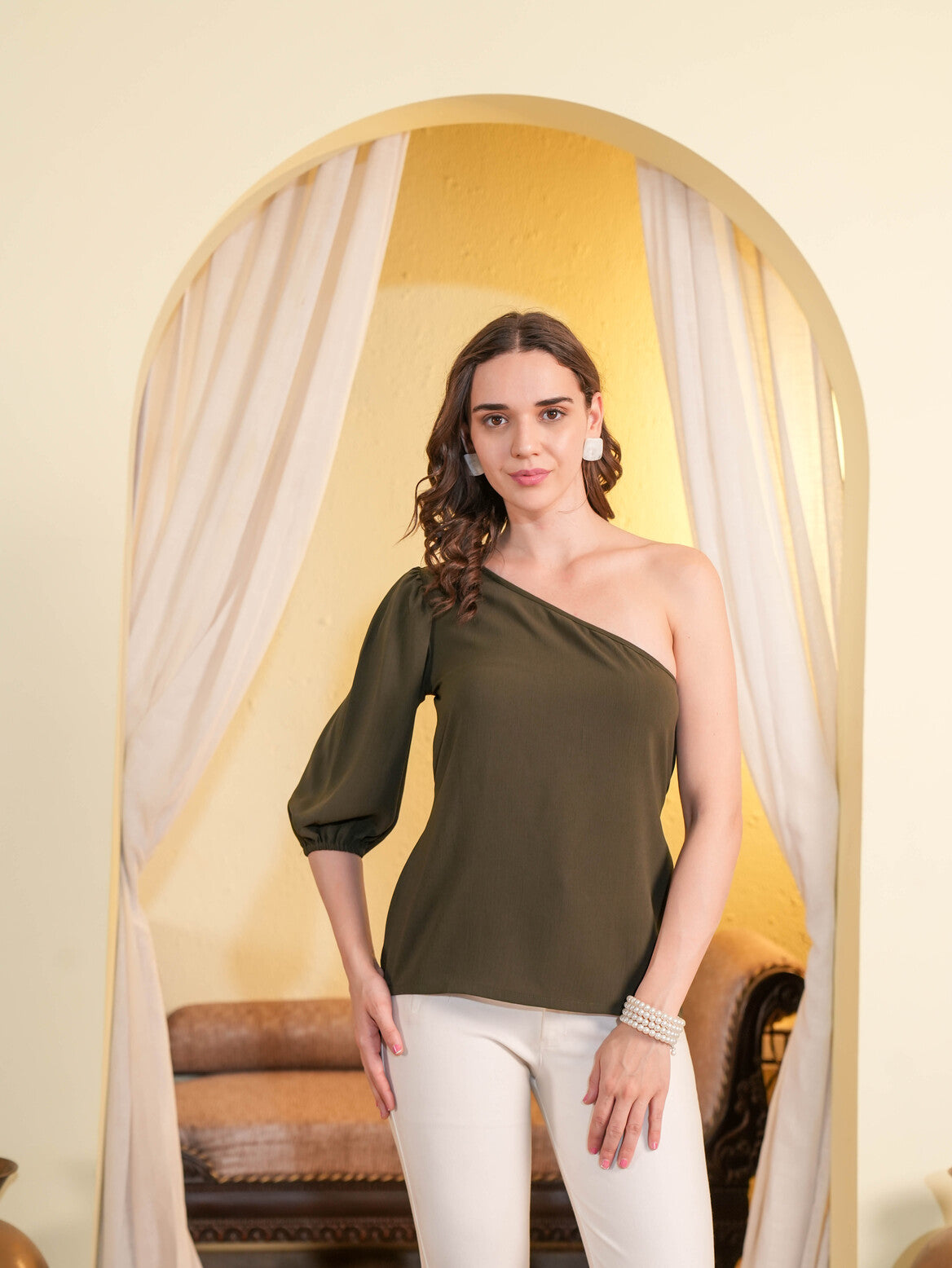 Olive Green Off Shoulder Top