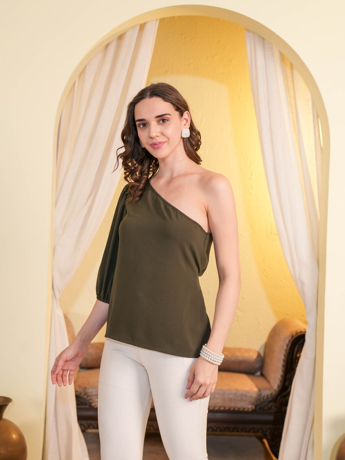 Olive Green Off Shoulder Top