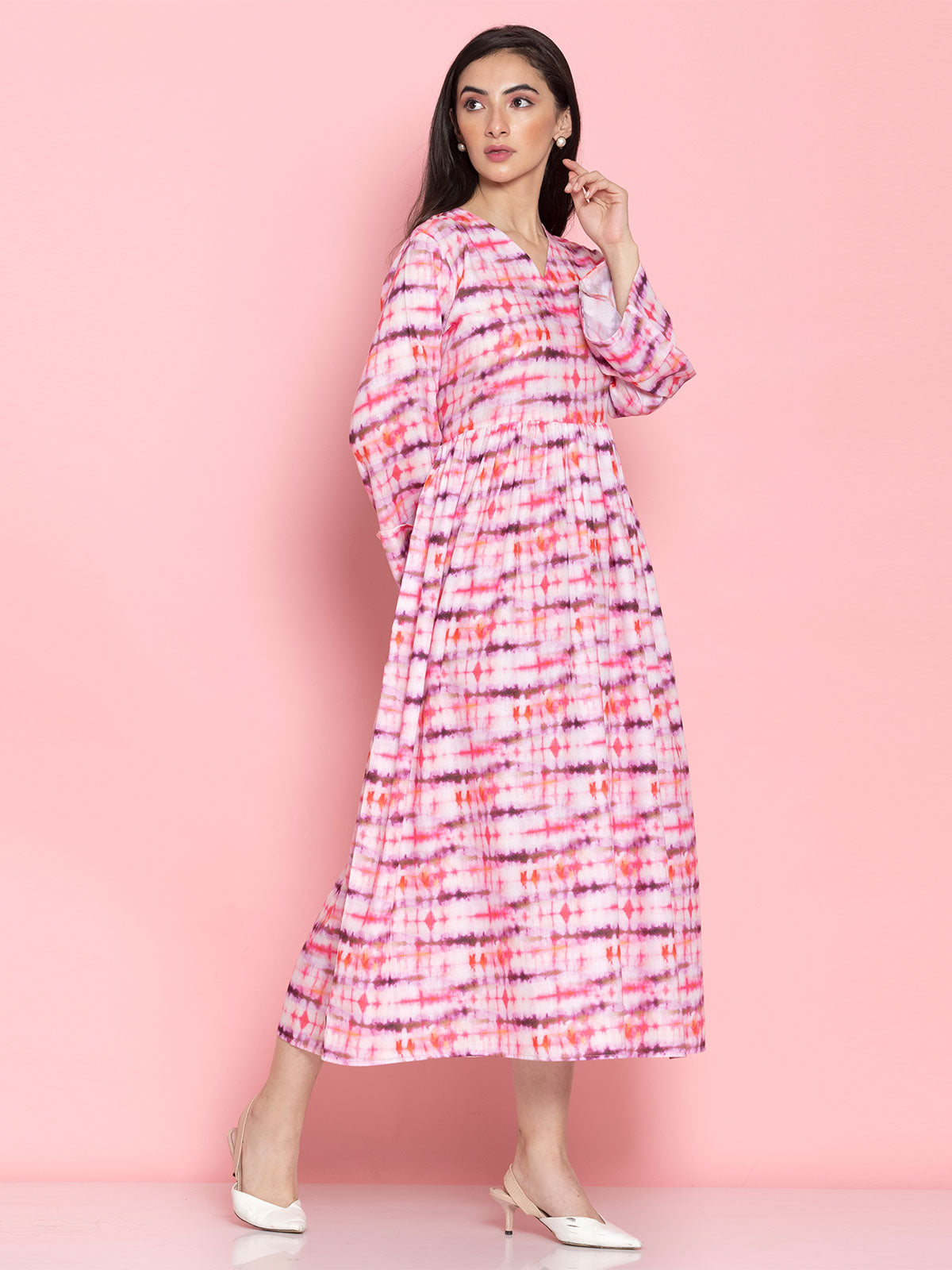 Pink Tie & Dye Printed A-Line Dress | Octics
