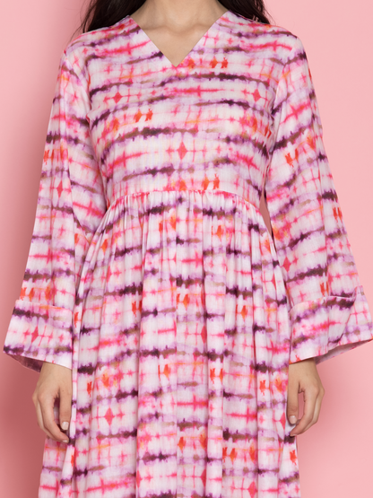 Pink Tie & Dye Printed A-Line Dress 30% off | Octics