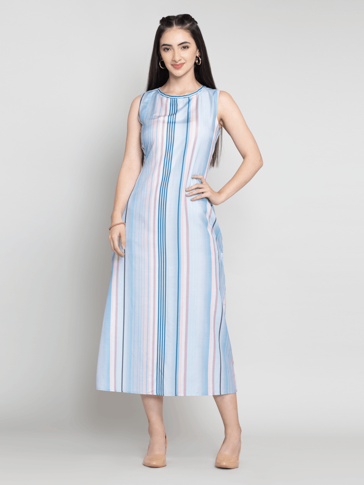 Buy Blue - Back Strips Printed Maxi Dress | OCTICS