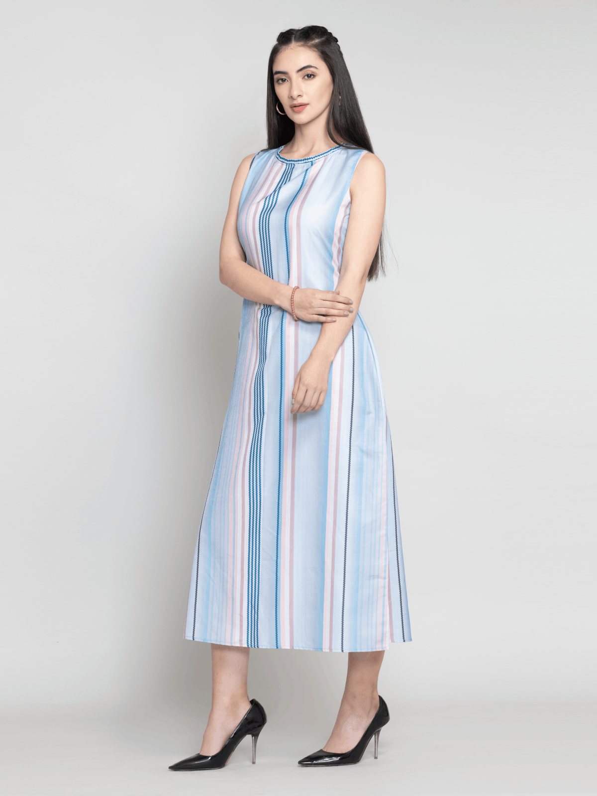 Buy Blue - Back Strips Printed Maxi Dress For Women | OCTICS