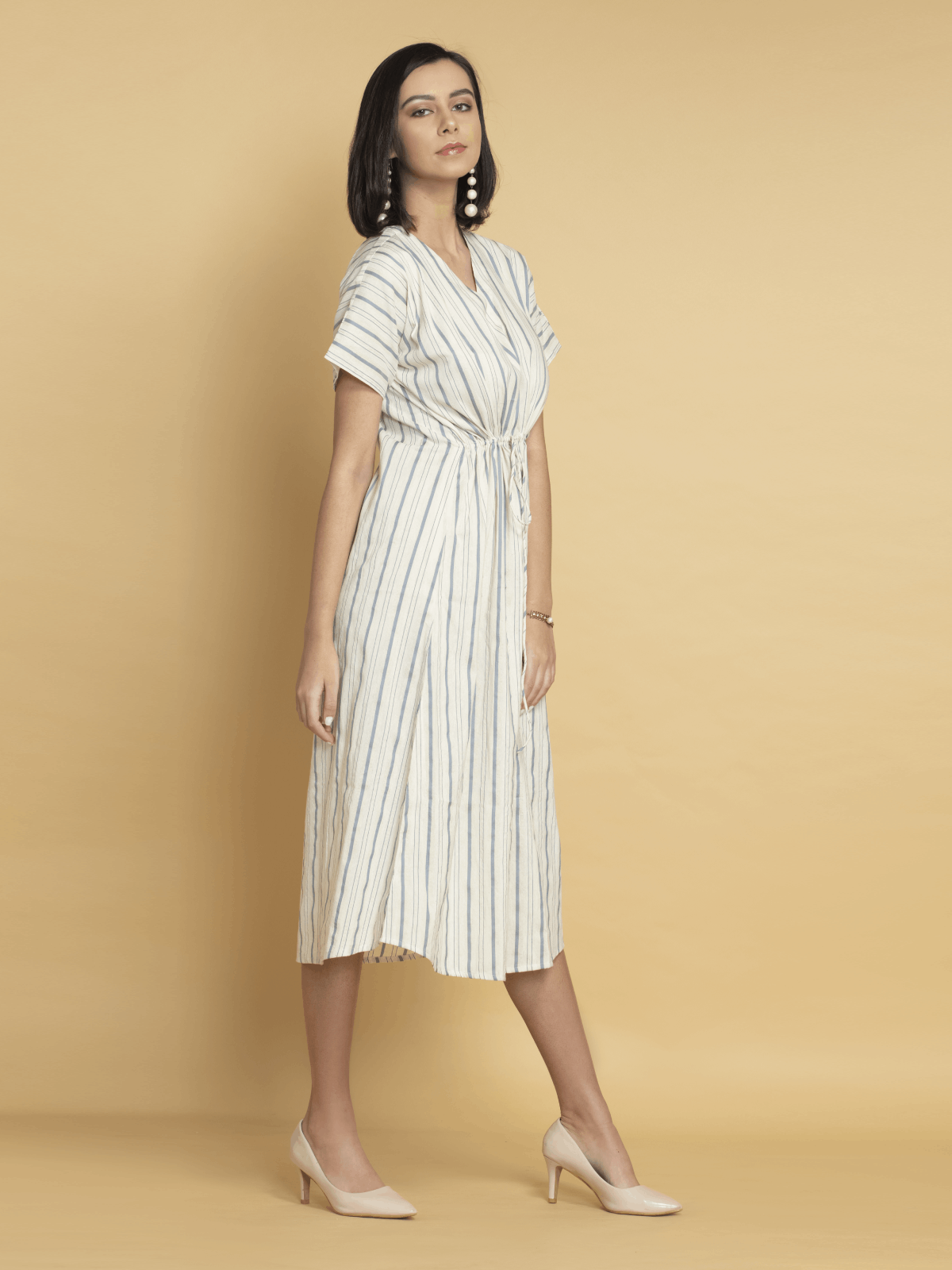 Shop Now Blue - Cream Strips Printed Kaftan Dress From Octics at rs 1299 | OCTICS