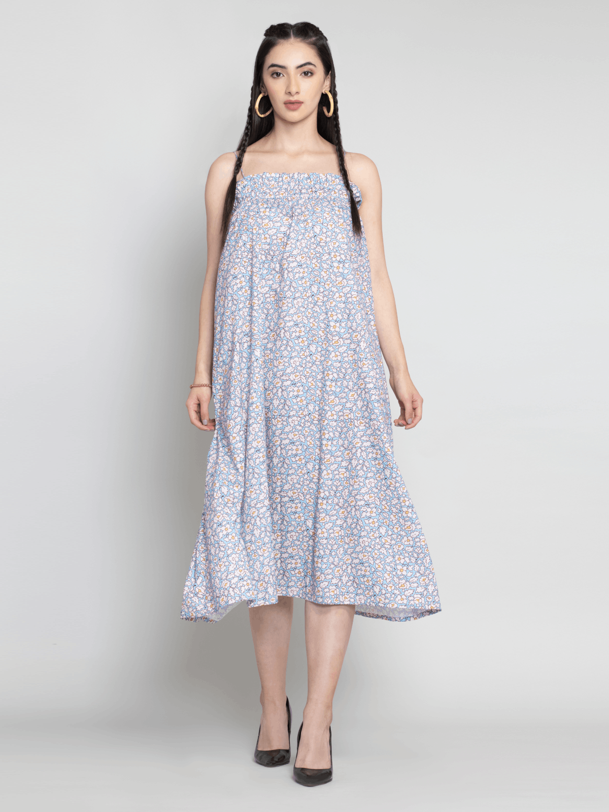 Buy Blue Flower Printedf relex Fit Maxi Dress At Best Price | OCTICS