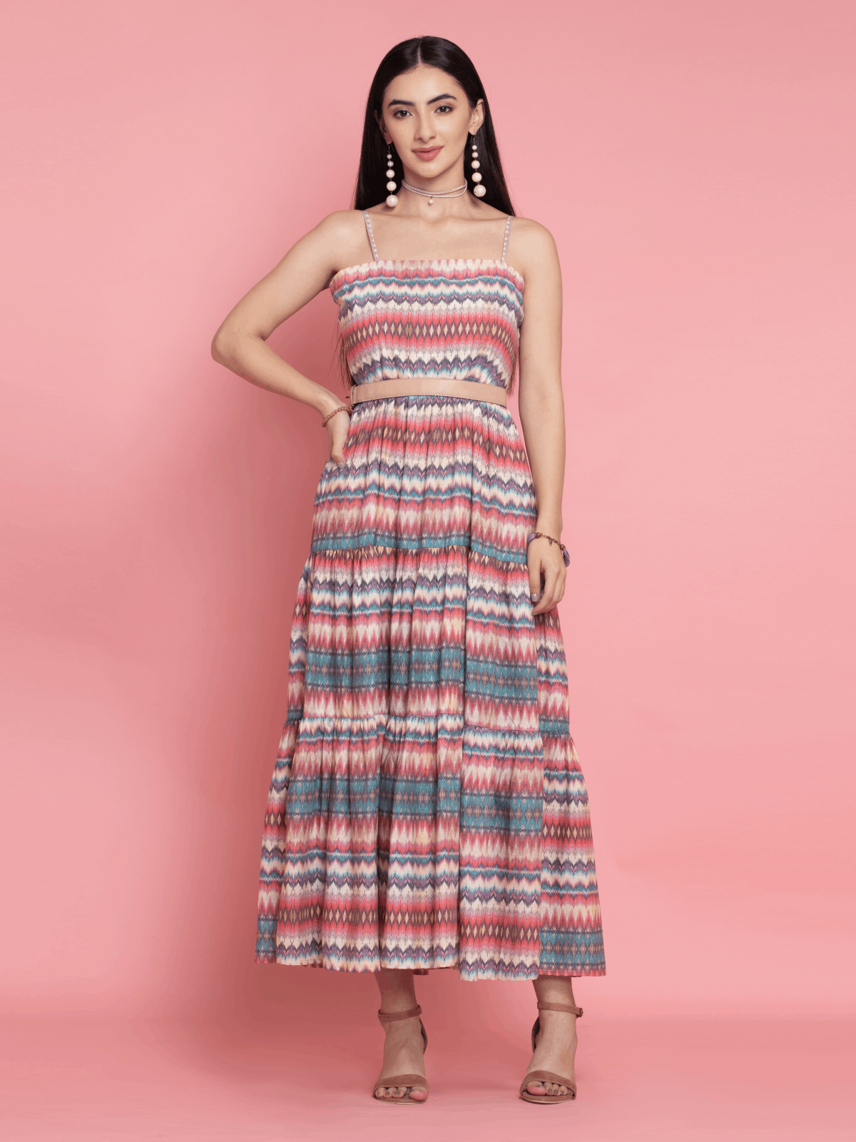 Buy Now multi Coloured Prin ted Flared Dress With Multi Layer At Best Price | OCTICS