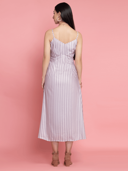 Shop Now Gray Cream Strips Printed Maxi Dress From Octics At Rs 1349 | OCTICS