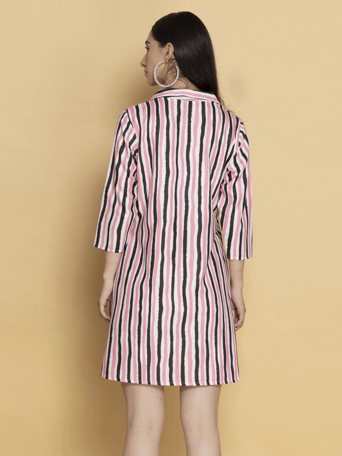 Women Pink And Black Stripes Shirt Dress | OCTICS