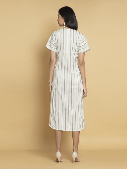 Blue - Cream Strips Printed Kaftan Dress | OCTICS